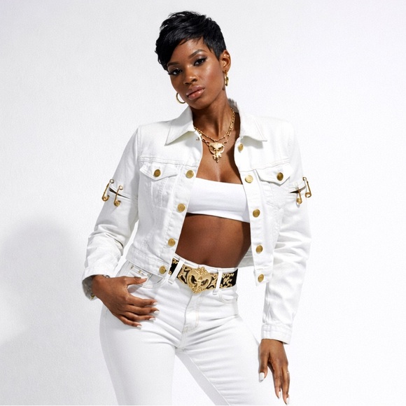 Versus Versace Jackets & Blazers - Rare! Versus Versace White Denim Jacket with Gold Lion Buttons, Sz 44 NWOT